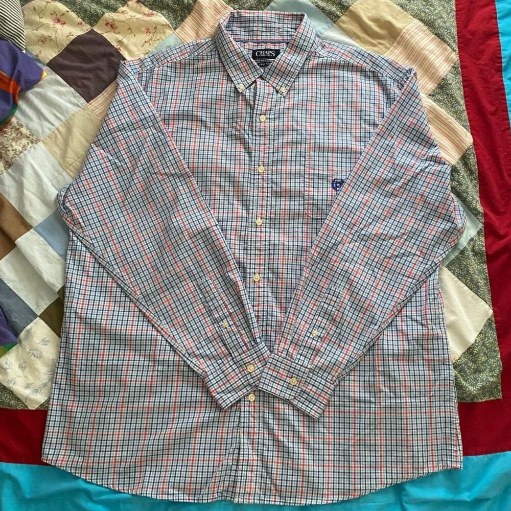 Chaps Red White Blue Plaid Long Sleeve Button Up Shirt Size XXL